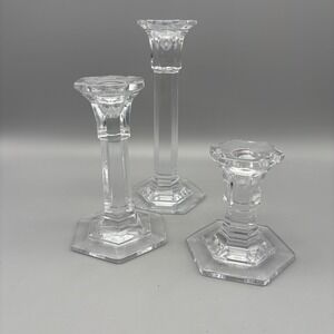 Miller Rogaska Reed & Barton Crystal Clear Candle Stick Holders Set Of 3 Signed